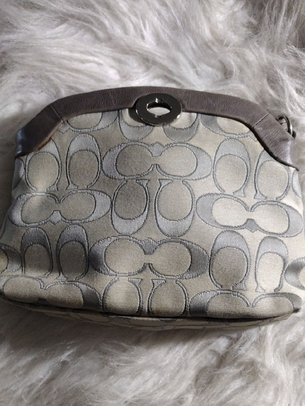 Coach Signature Canvas Wristlet in Taupe and Silver Metallic Trim - Picture 10 of 11